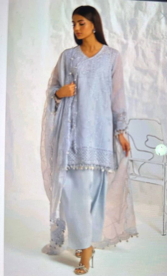 sanasafinaz 03 pc unstitch suit / sky blue