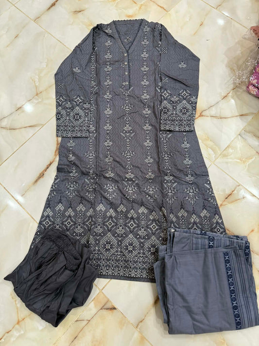 TAWAKAL 03 PC STITCH SUIT / GREY