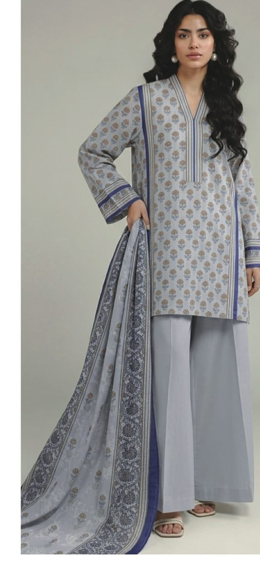 KHAADI 03 PC UNSTITCH SUIT / GREY