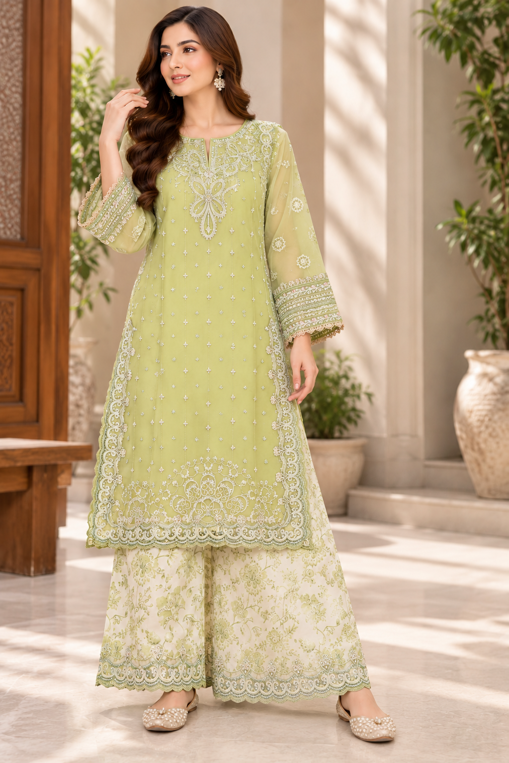 DHANAK 2pc STITCH HEAVY EMB Bridal  chicken kari SILK 2583
