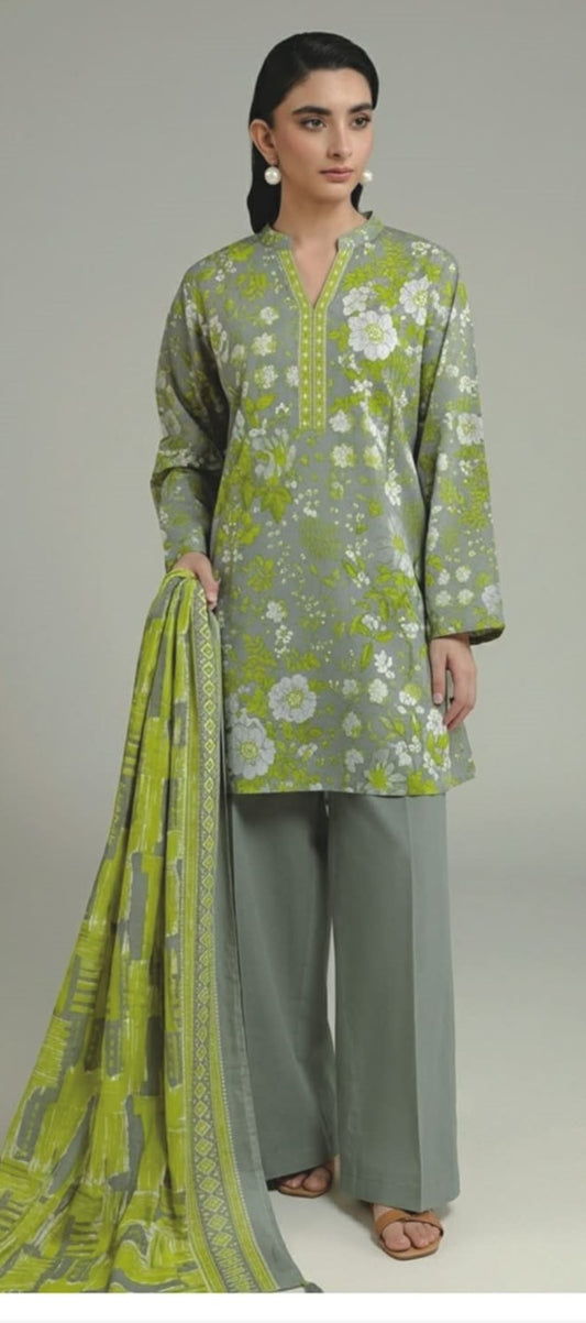KHAADI 03 PC UNSTITCH SUIT / GREEN