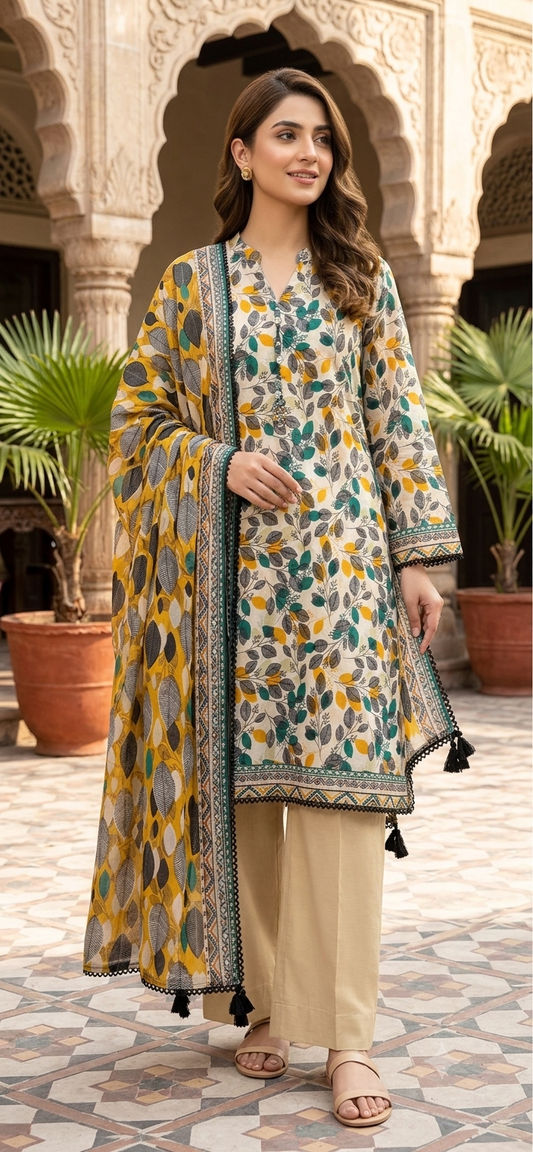 KHAADI 03 PC STITCH FANCY HAND EMBELISHED SUIT
