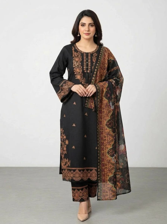 KHAADI 03 PC STITCH SUIT / BLACK