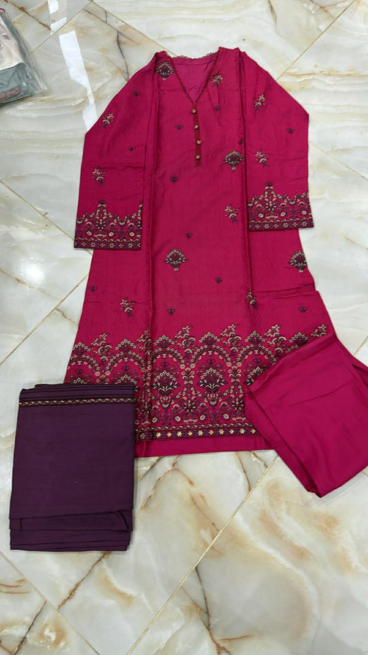 TAWAKAL 03 PC STITCH SUIT / PINK