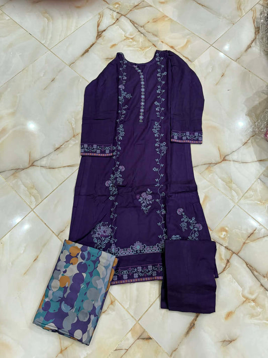 TAWAKAL 03 PC STITCH SUIT / PURPLE