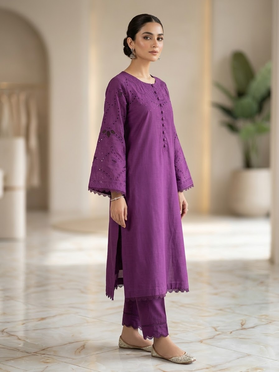 Saya 2pc stitch raw silk heavy emb