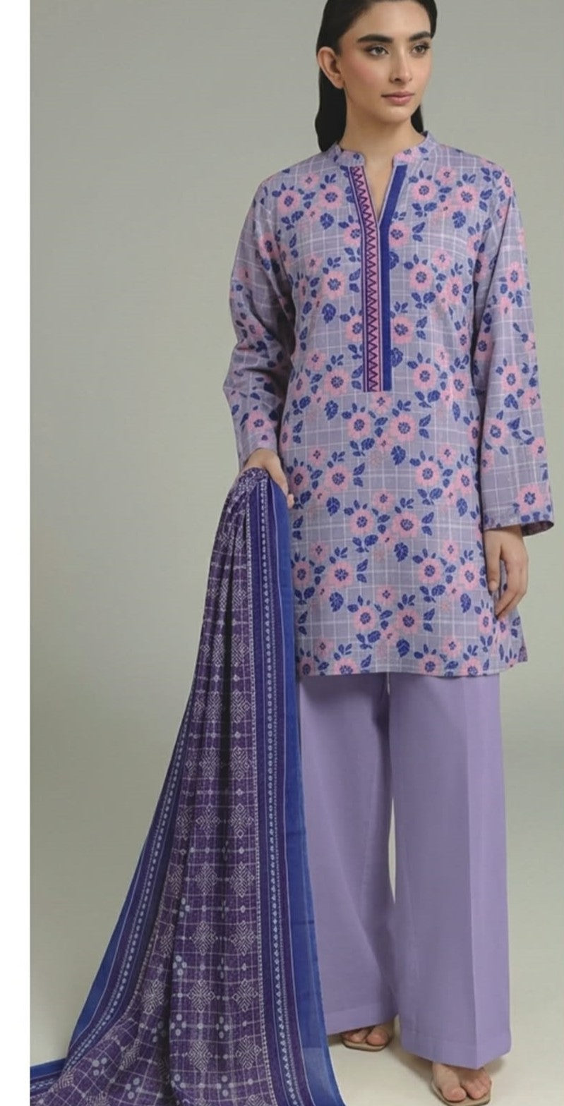 KHAADI 03 PC UNSTITCH SUIT / PURPLE