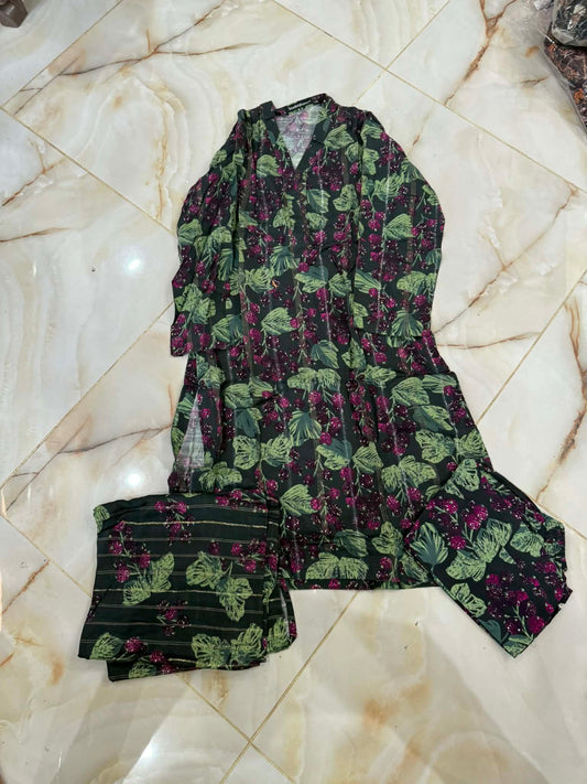 TAWAKAL 03 PC STITCH SUIT / MULTI GREEN