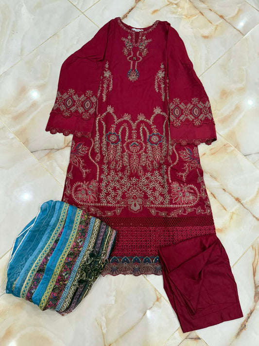 TAWAKAL 03 PC STITCH SUIT / MAROON