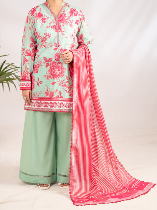 ALMIRAH LAWN 03 PC UNSTITCH SUIT / AQWA BLUE -2394