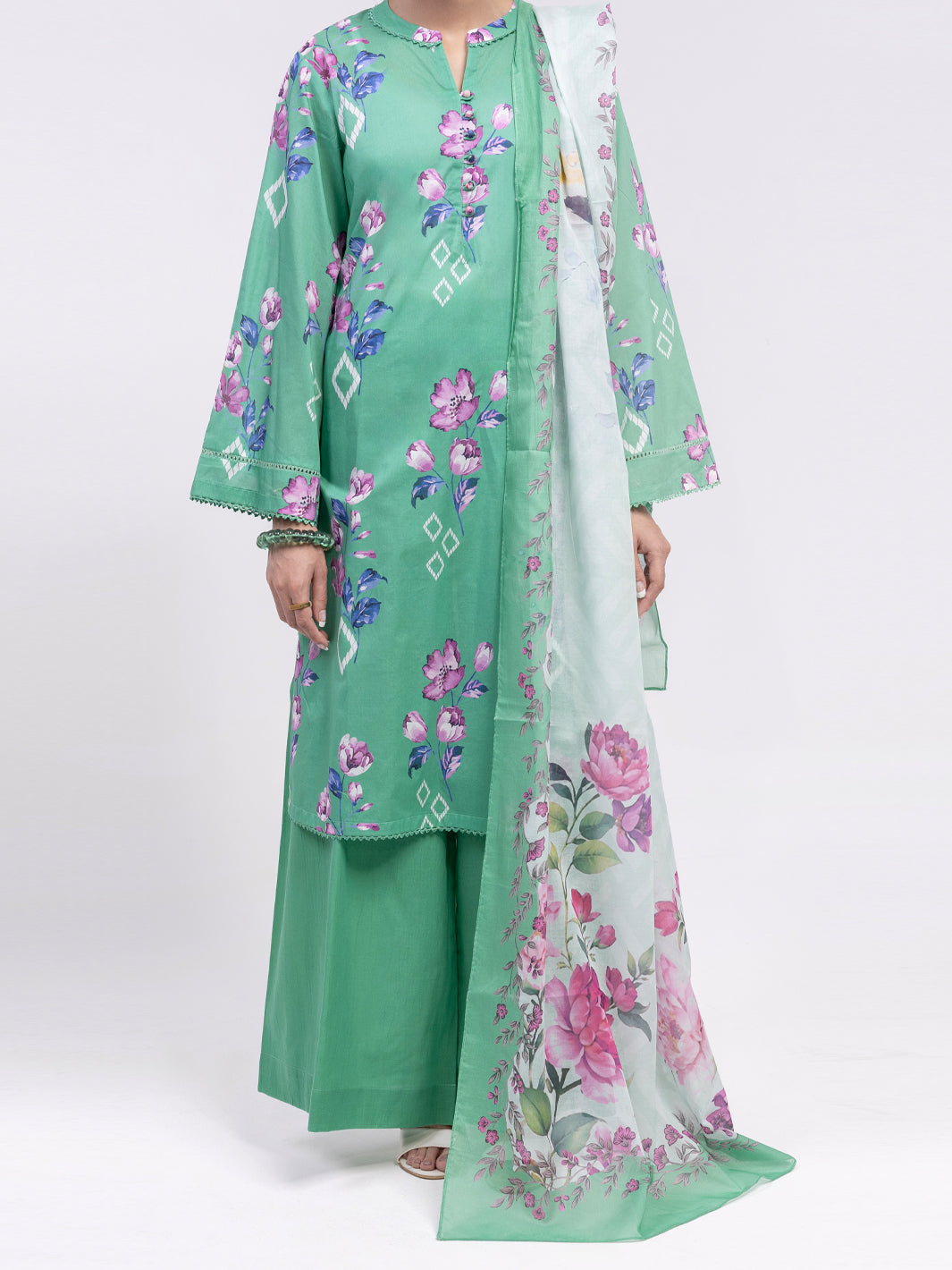 ALMIRAH LAWN 03 PC UNSTITCH SUIT / GREEN -2402