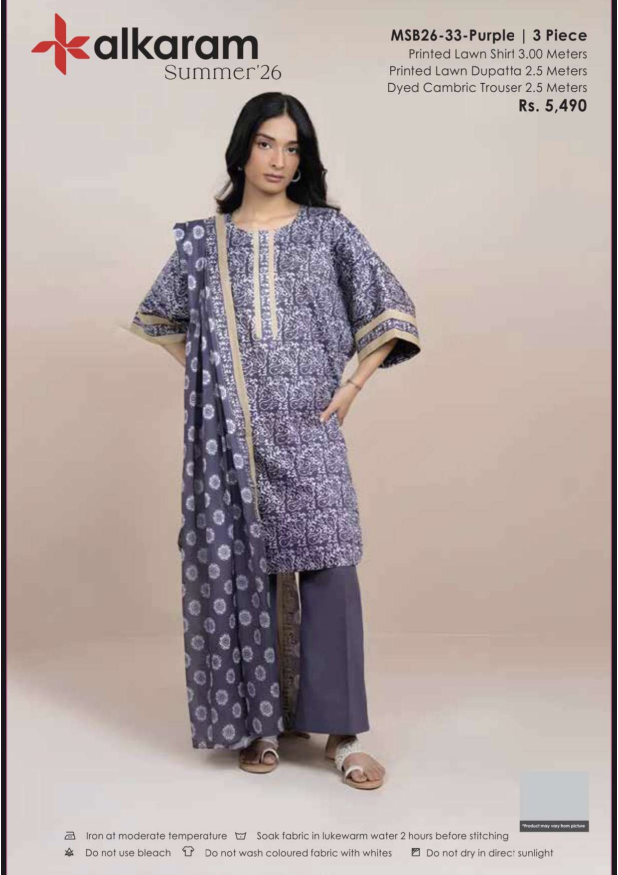 AL KARAM 03 PC UNSTITCH SUIT / PURPLE -33