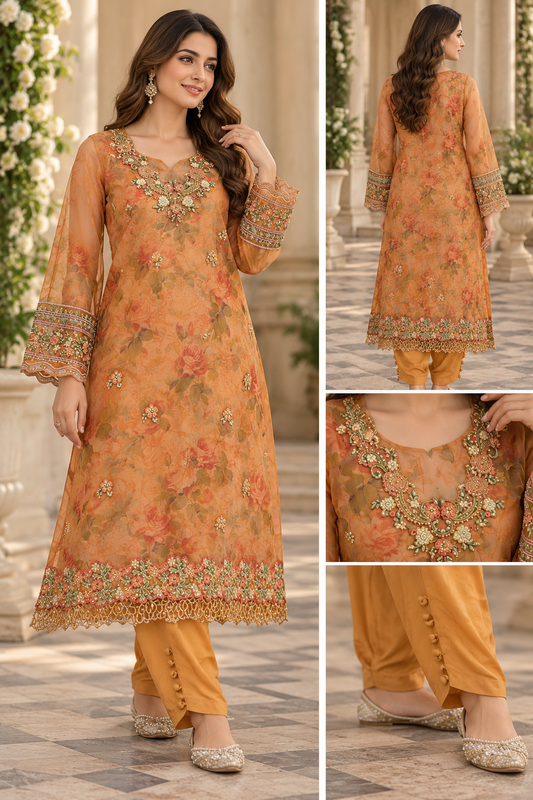 Dhanak 2PC Stitched( Silk) Bridal hand work – Heavy Embroidery