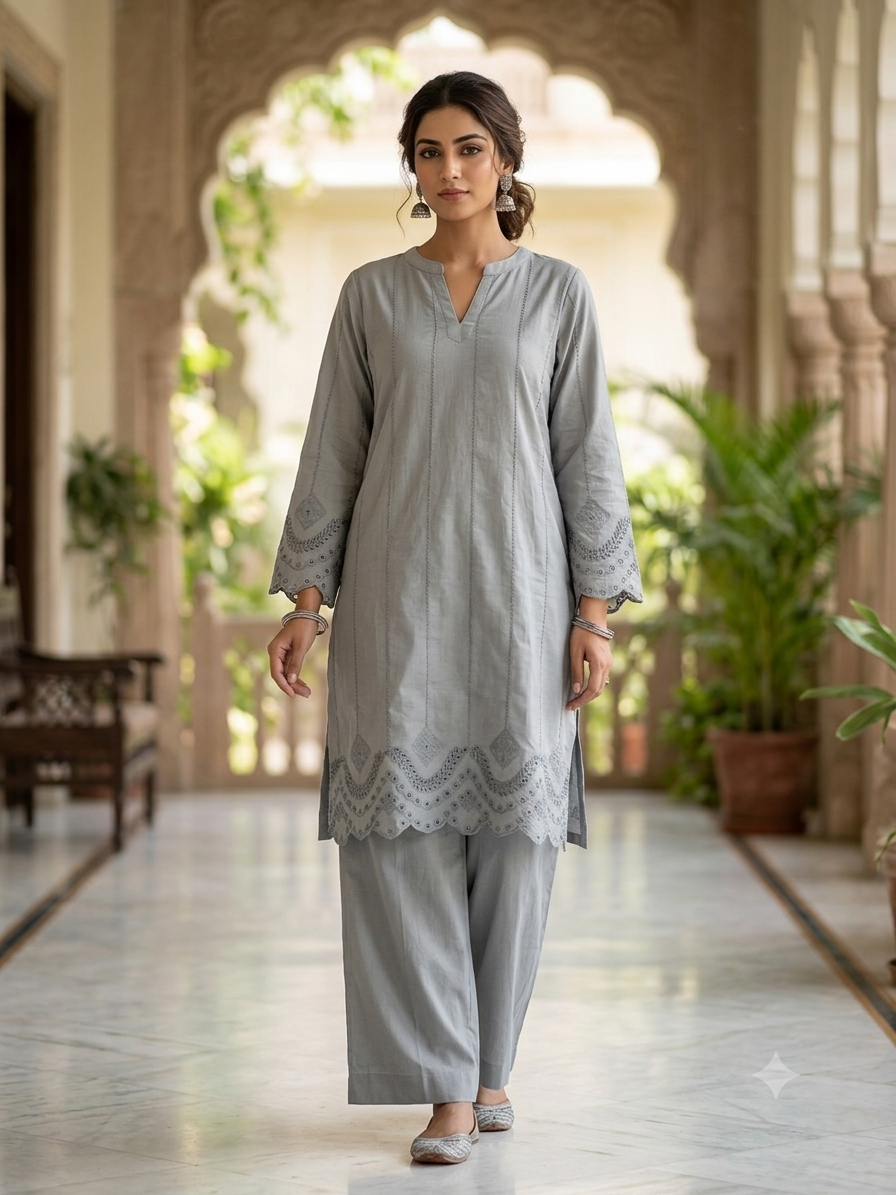 KHAADI 2PC EMB LAWN GREY STITCH