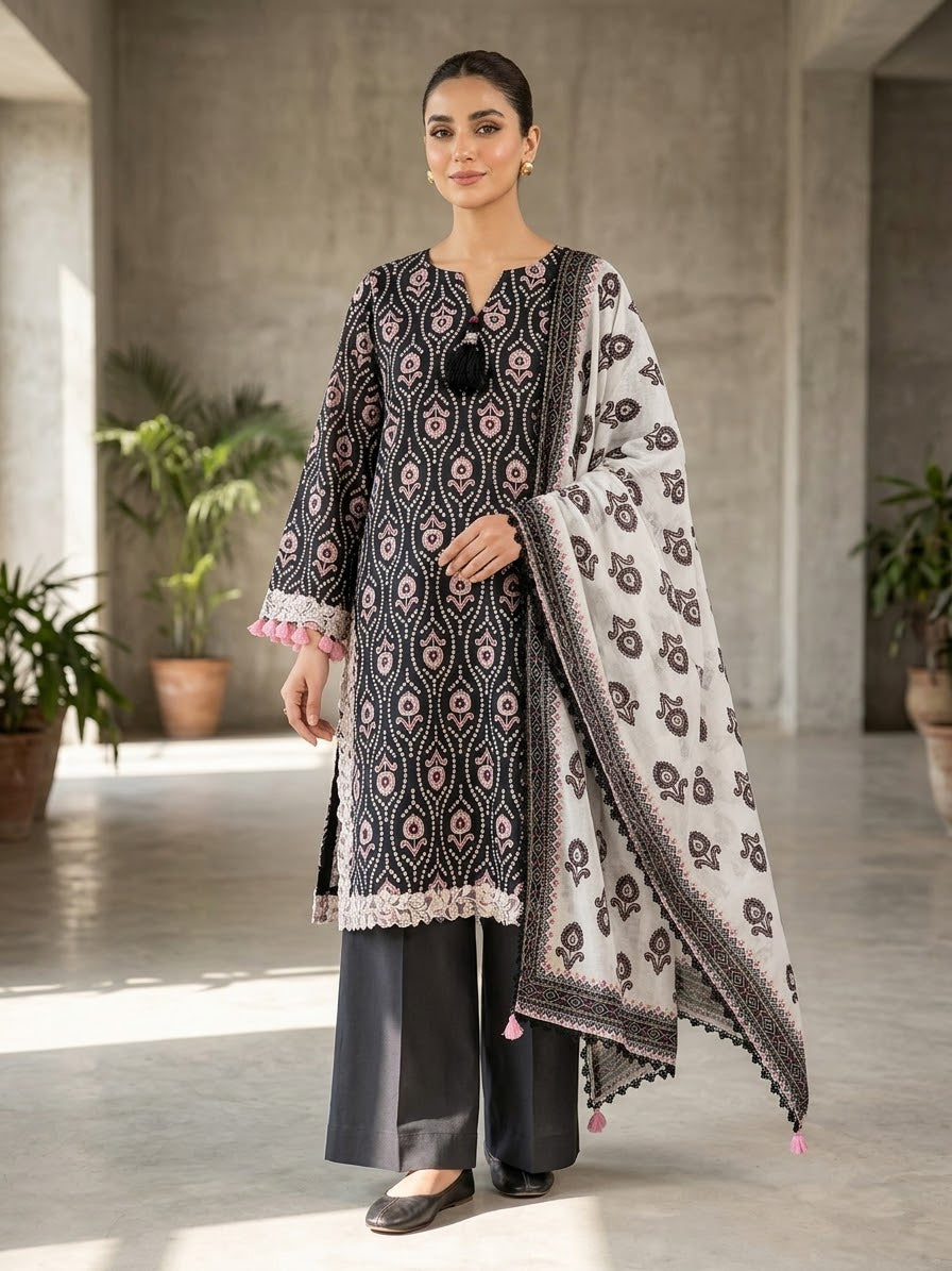 KHAADI 03 PC STITCH EMB FANCY HAND EMBELISHED SUIT
