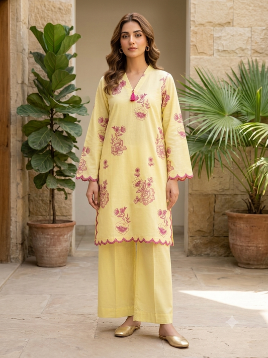 KHAADI 2PC EMB LAWN YELLOW STITCH