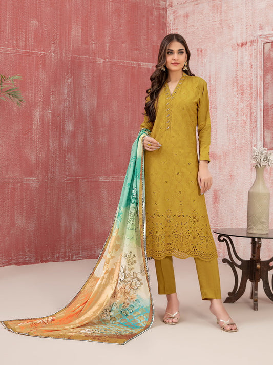TAWAKAL 03 PC STITCH SUIT / YELLOW D-9414
