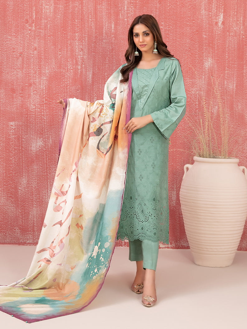 TAWAKAL 03 PC STITCH SUIT / LIGHT GREEN D-9421