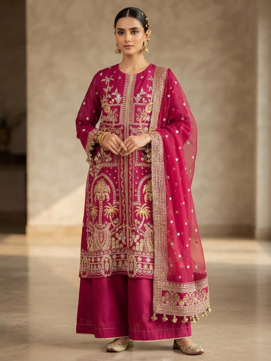 BONANZA SATRANGI 3PC STITCH BRIDAL HEAVY FORMAL EMB