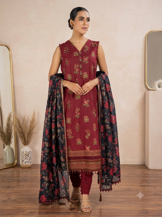 ALKARAM UNSTITCH 03PC EMROIDERY