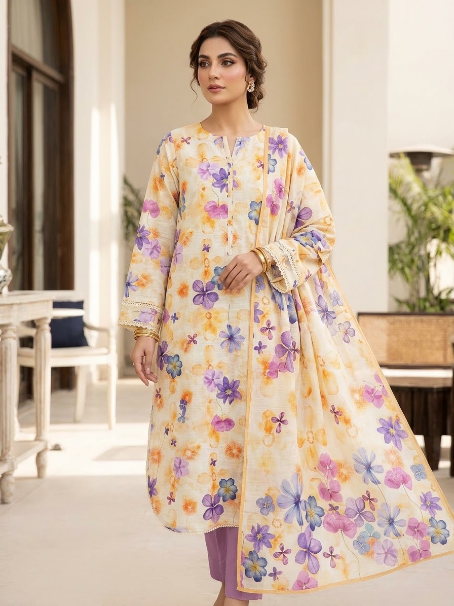 Saya 2pc stitch  khaddar shirt dupatta