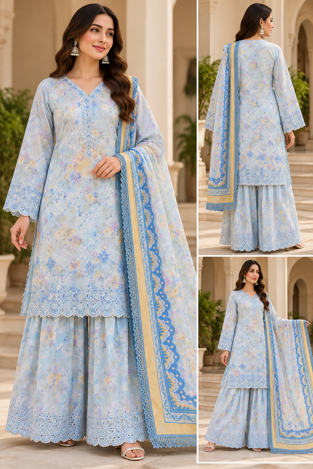 Dhanak 2PC SHIRT TROUSER Stitched( winter)chiken kari with  Heavy Embroidery trouser