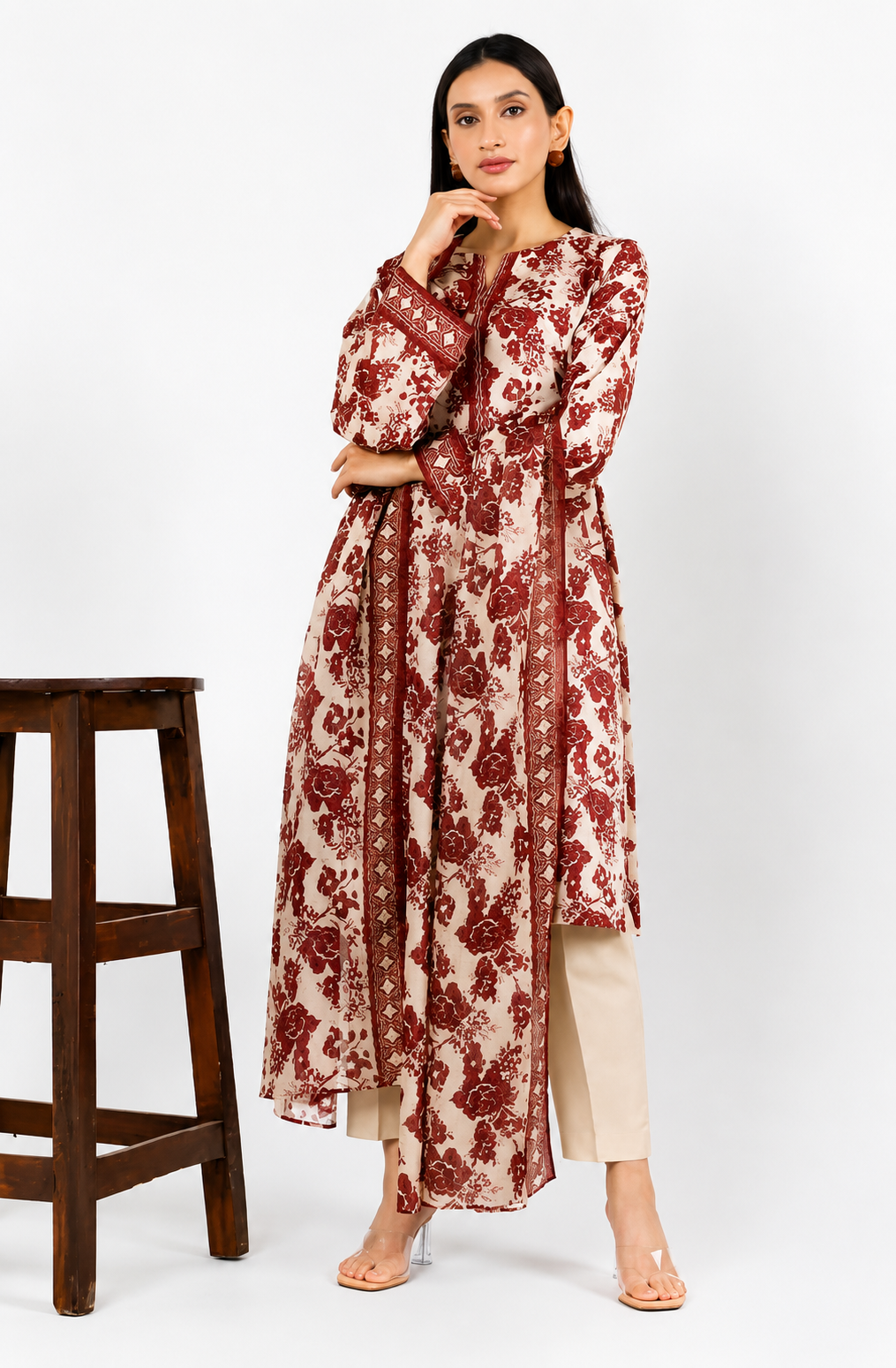 AL KARAM 03 PC UNSTITCH SUIT /BEIGE -43