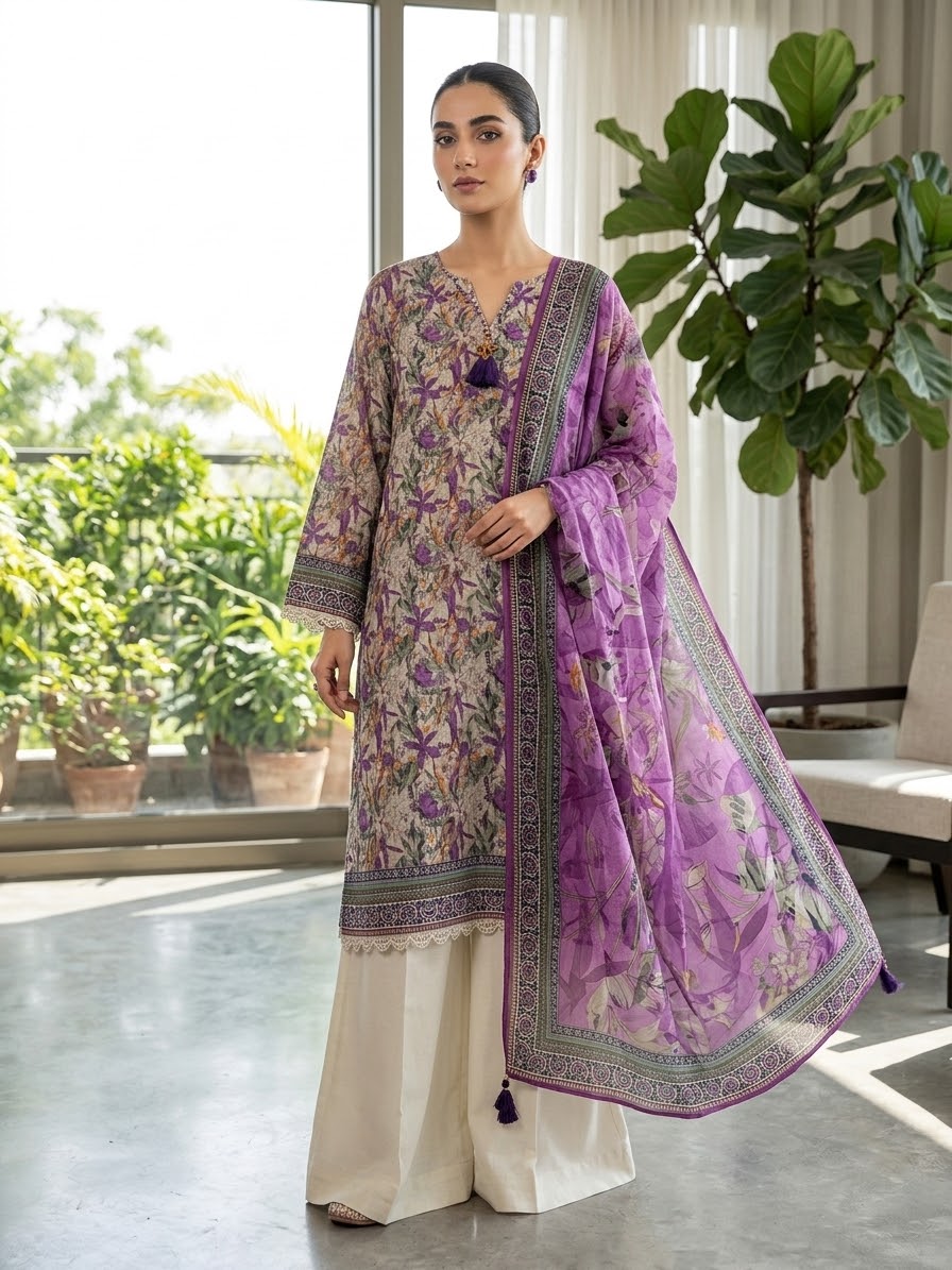 KHAADI 03 PC STITCH FANCY HAND EMBELISHED SUIT