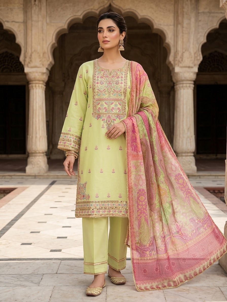 BONANZA SATRANGI 3PC STITCH BRIDAL HEAVY FORMAL EMB