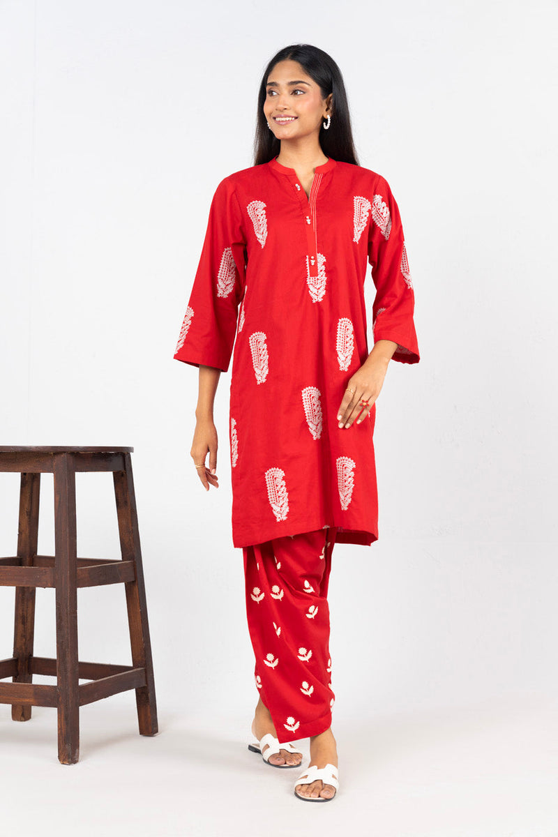 AL KARAM 02 PC STITCH SUIT / RED -326