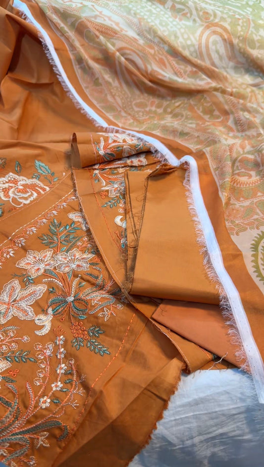 BONANZA SATRANGI 3PC UNSTITCH lawn luxury HEAVY EMB
