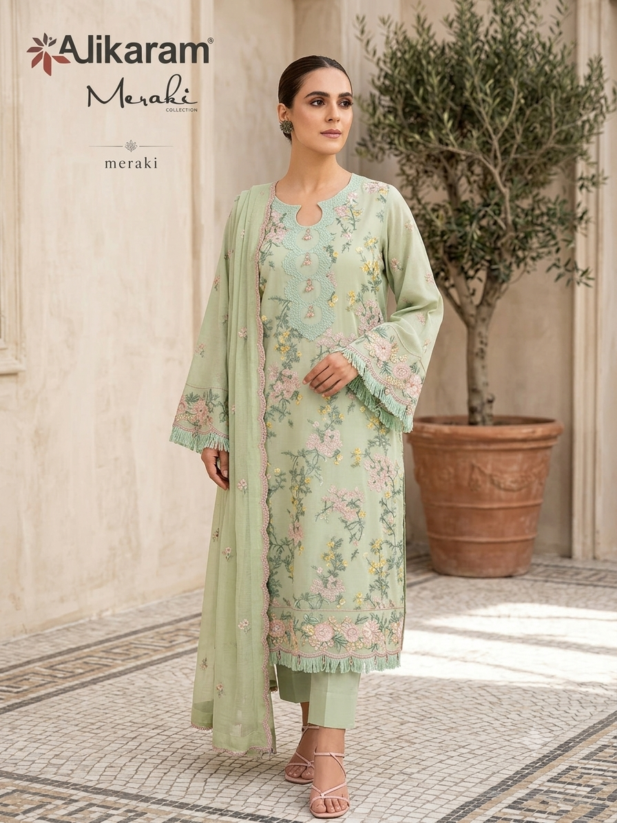 AL-KARAM Lawn 3pc unstitch emb m-2-24-2-mint green