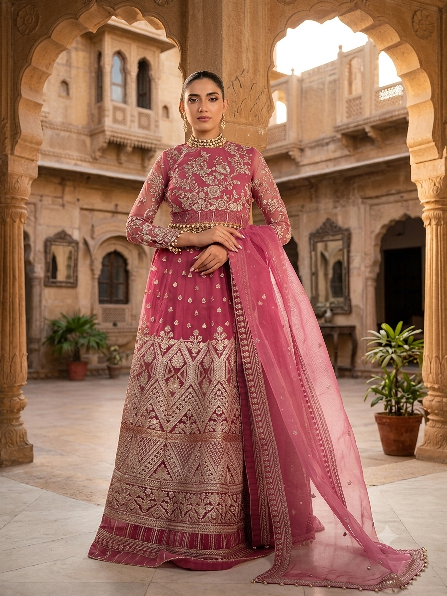 ALKARAM 03PC UNSTITCH FORMAL HF-12-25-1-BLASH PINKK