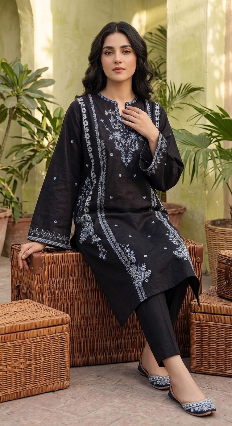 SAYA 02PC  Emb chicken kari STITCH/ Black-011