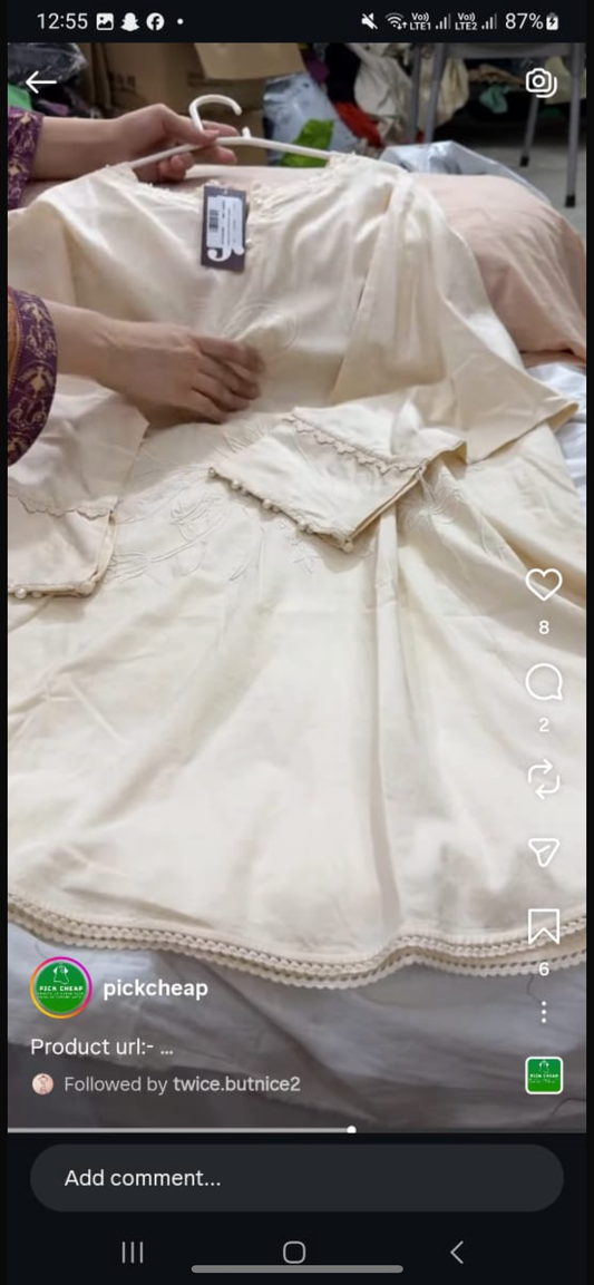 J. 02 PC STITCH SUIT SHIRT+TROUSER/ OFF WHITE -198