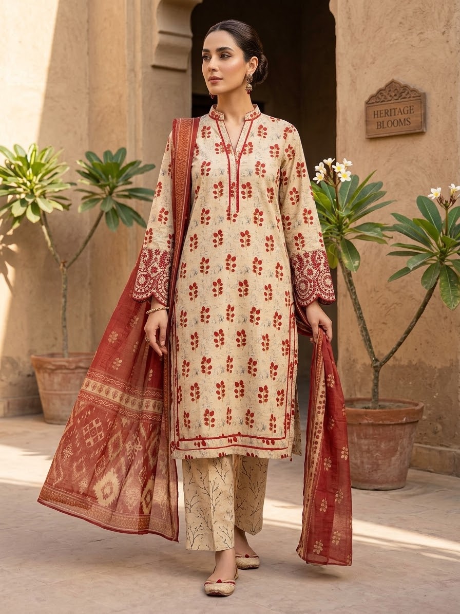 SAYA 2PC EMB SOFT KHADDAR STITCH