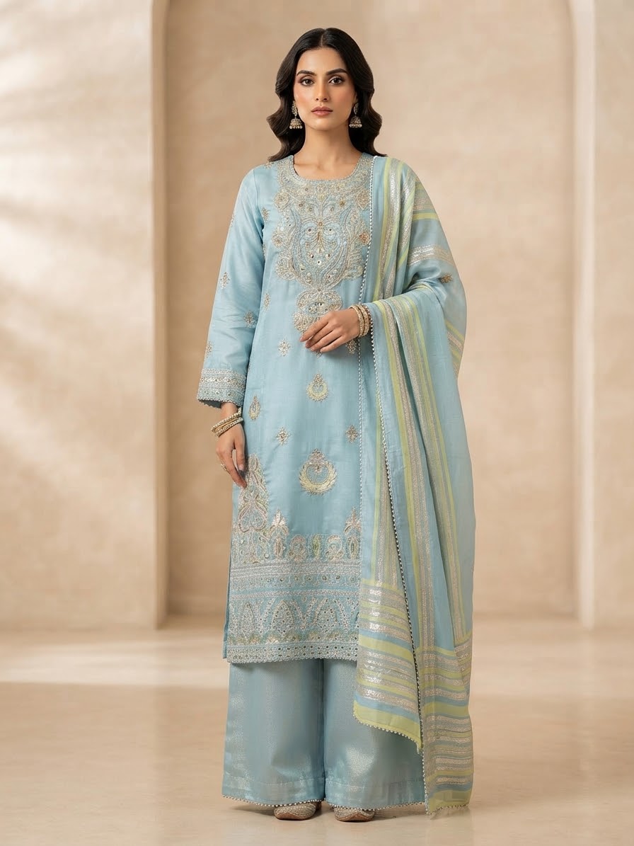 BONANZA SATRANGI 3PC STITCH BRIDAL HEAVY FORMAL EMB