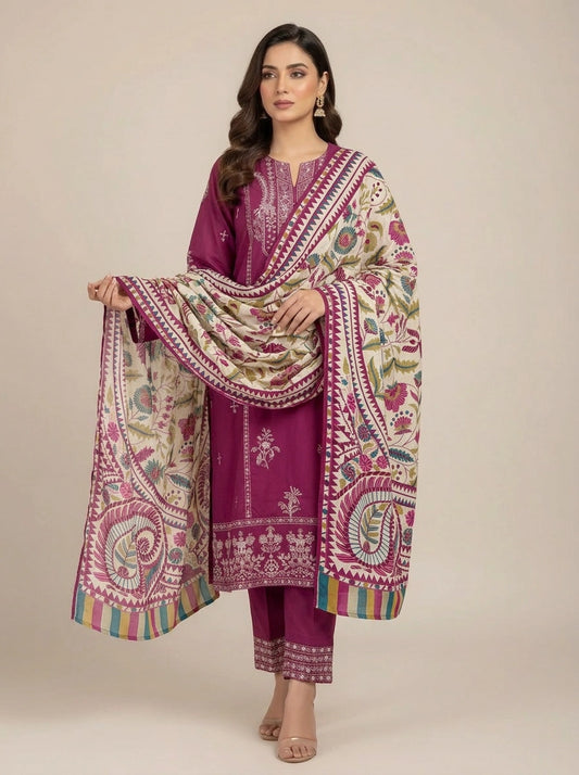 ZELLBURY 03PC STITCH SUIT / PINK