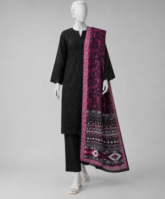 J. 03PC UNSTITCH LAWN CHIKENKARI/BLACK-017