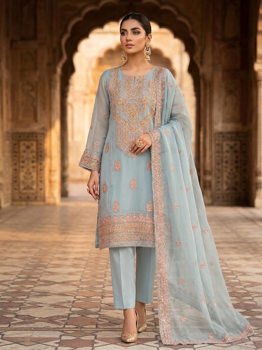 BONANZA SATRANGI 3PC STITCH BRIDAL HEAVY FORMAL EMB