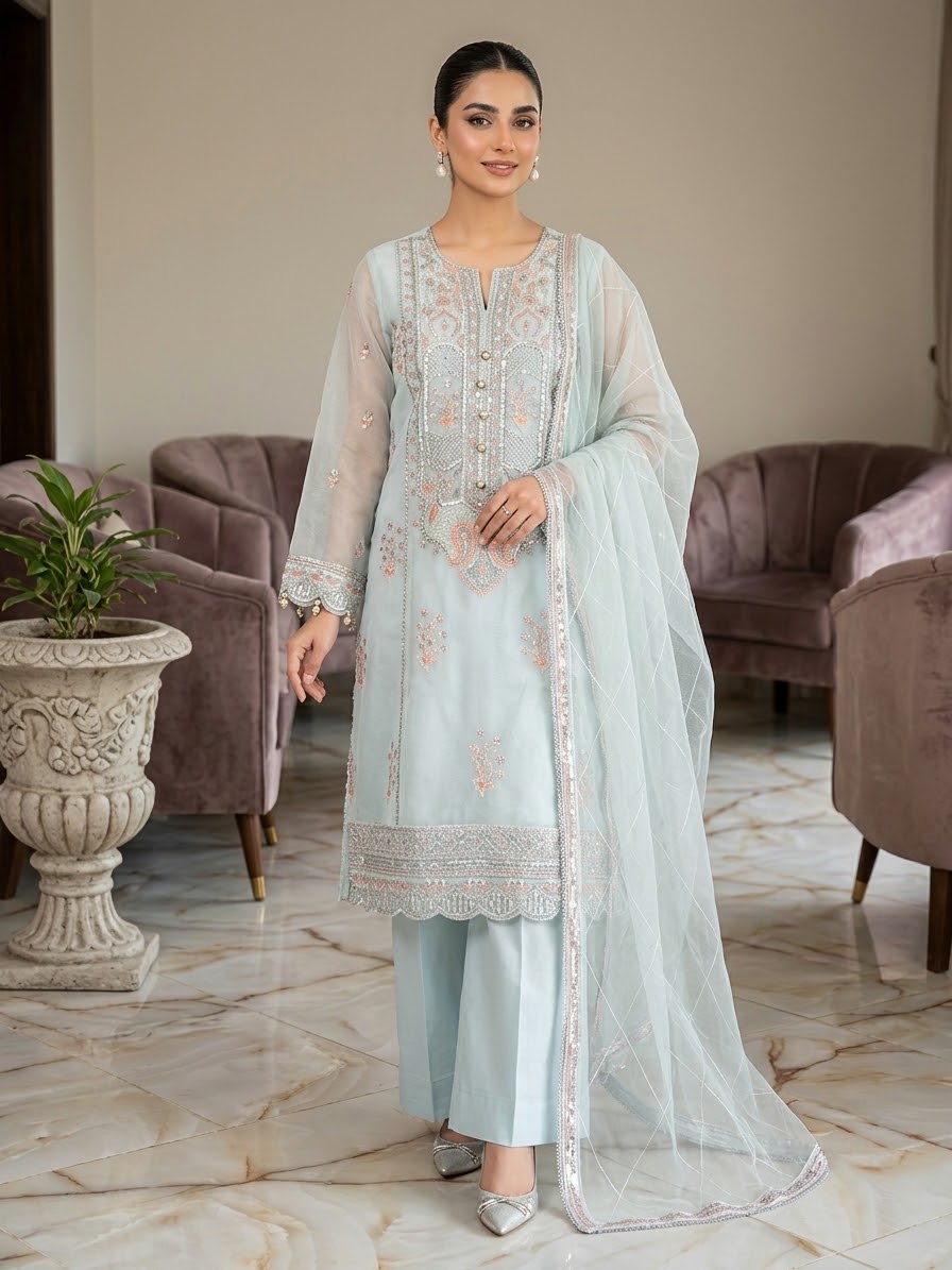 BONANZA SATRANGI 3PC STITCH BRIDAL HEAVY FORMAL EMB
