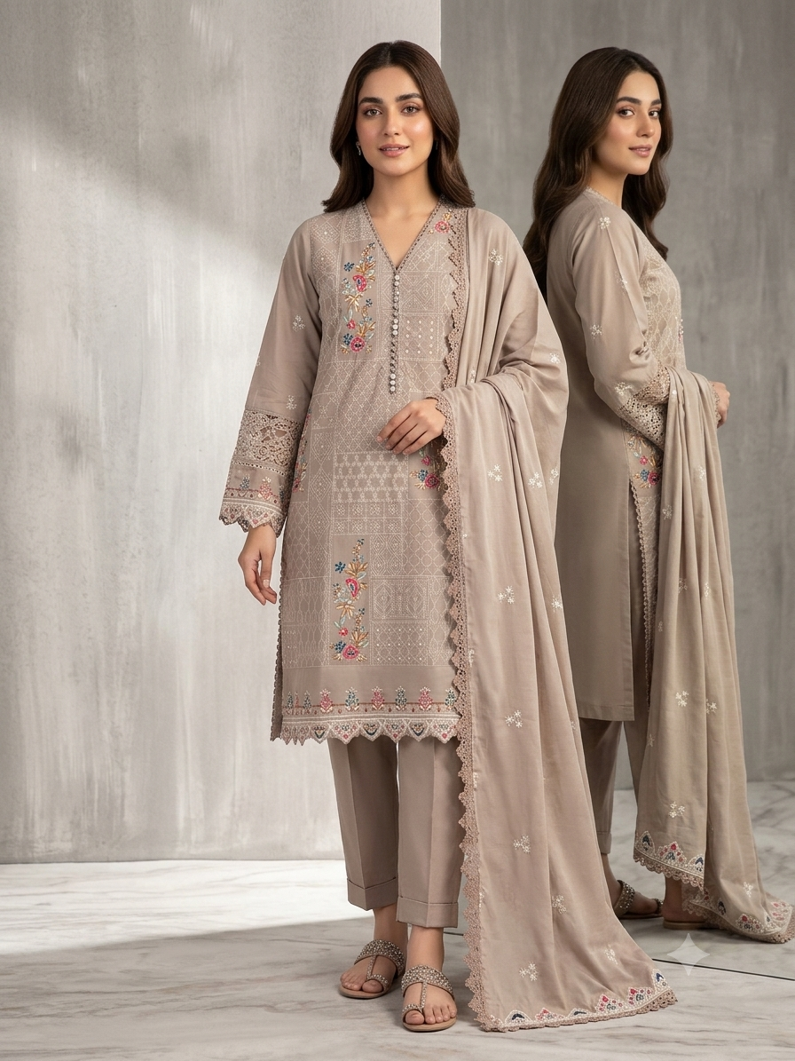 J. 3PC STITCH EMB HEAVY DRESS