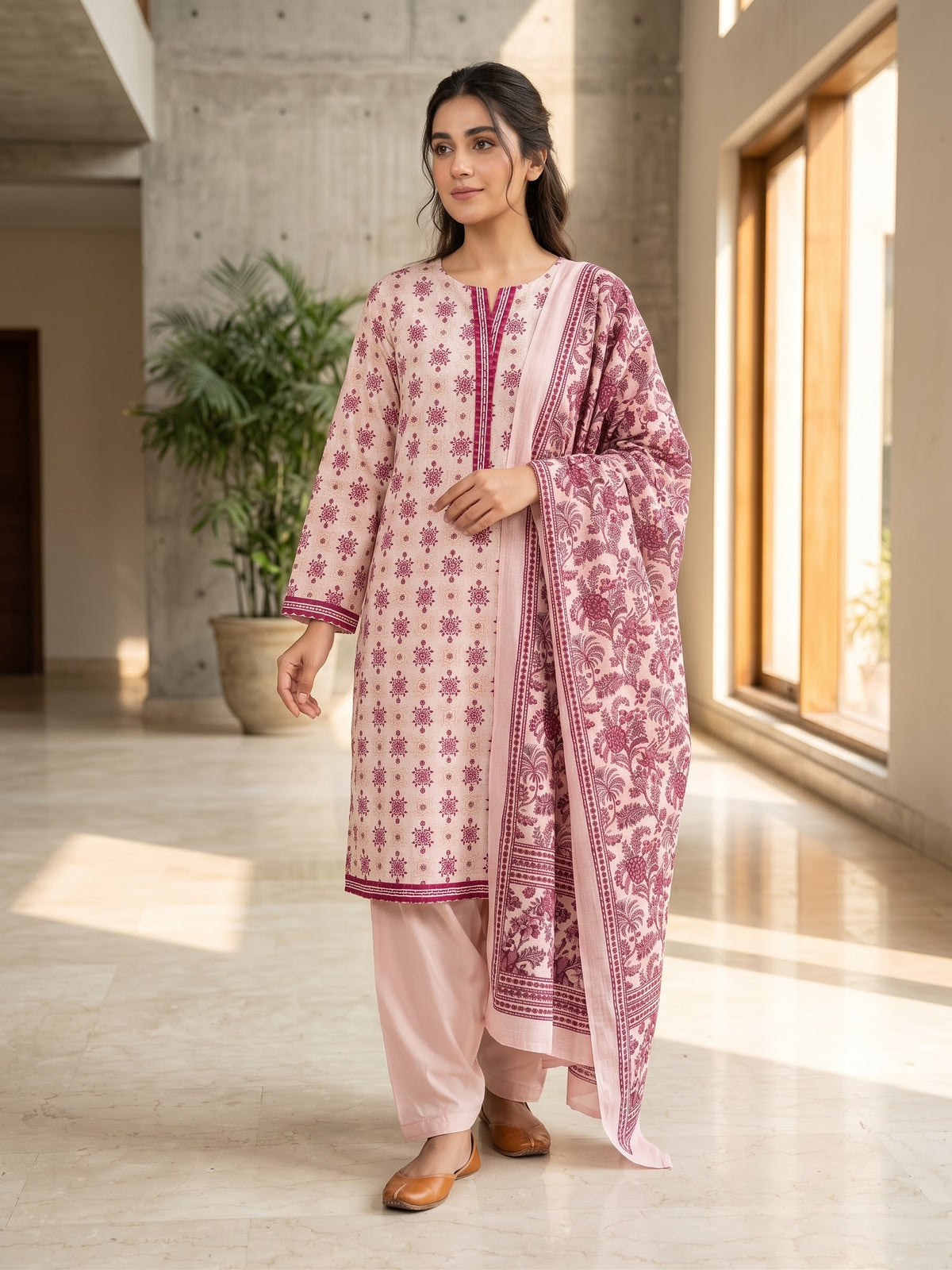 Zellbury 03pc printed  stitch Pink