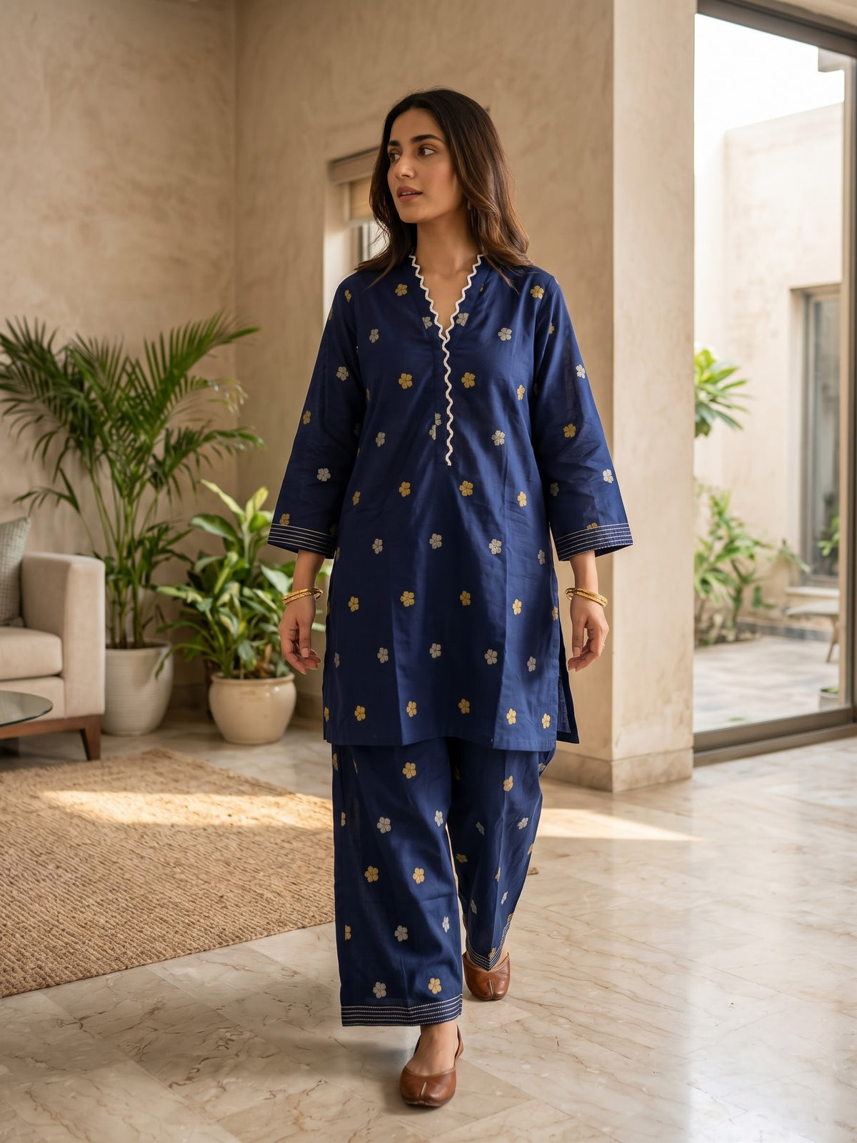 Saya 02pc  heavy jacquard EMB stitch/ blue