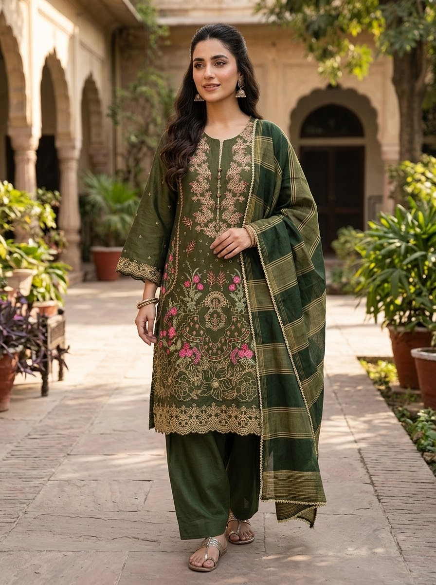 BONANZA SATRANGI 3PC STITCH BRIDAL HEAVY FORMAL EMB