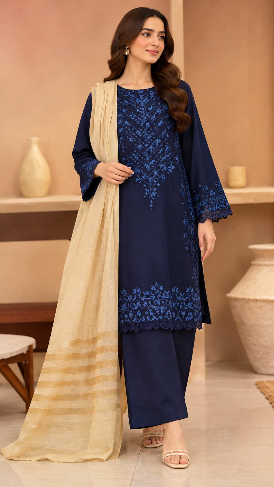 MTJ 3PC unstitched heavy embroidered khaddar winter suit 26-162