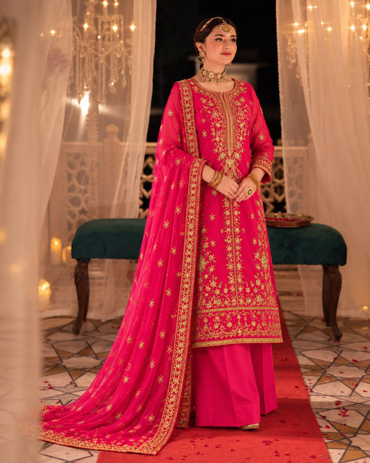 ASIM JOFA 03PC Luxury FORMAL STITCH heavy EMB/(silk) HOT PINK