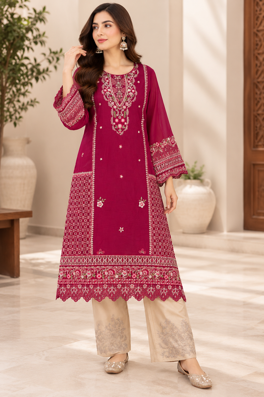 Dhanak 2PC Stitched( Silk) Bridal Suit hand work Heavy Embroided