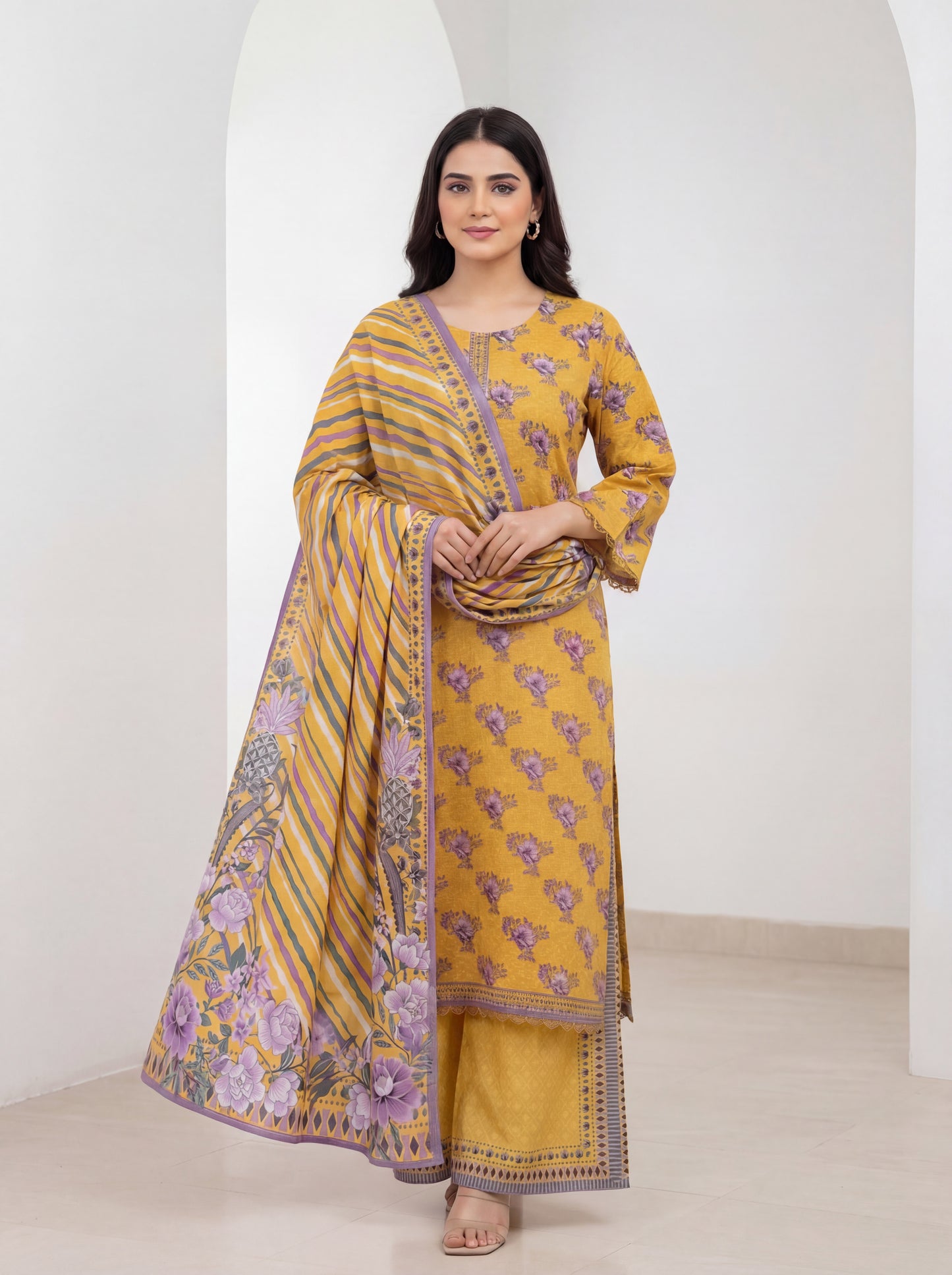 KHAADI 03 PC STITCH SUIT / YELLOW