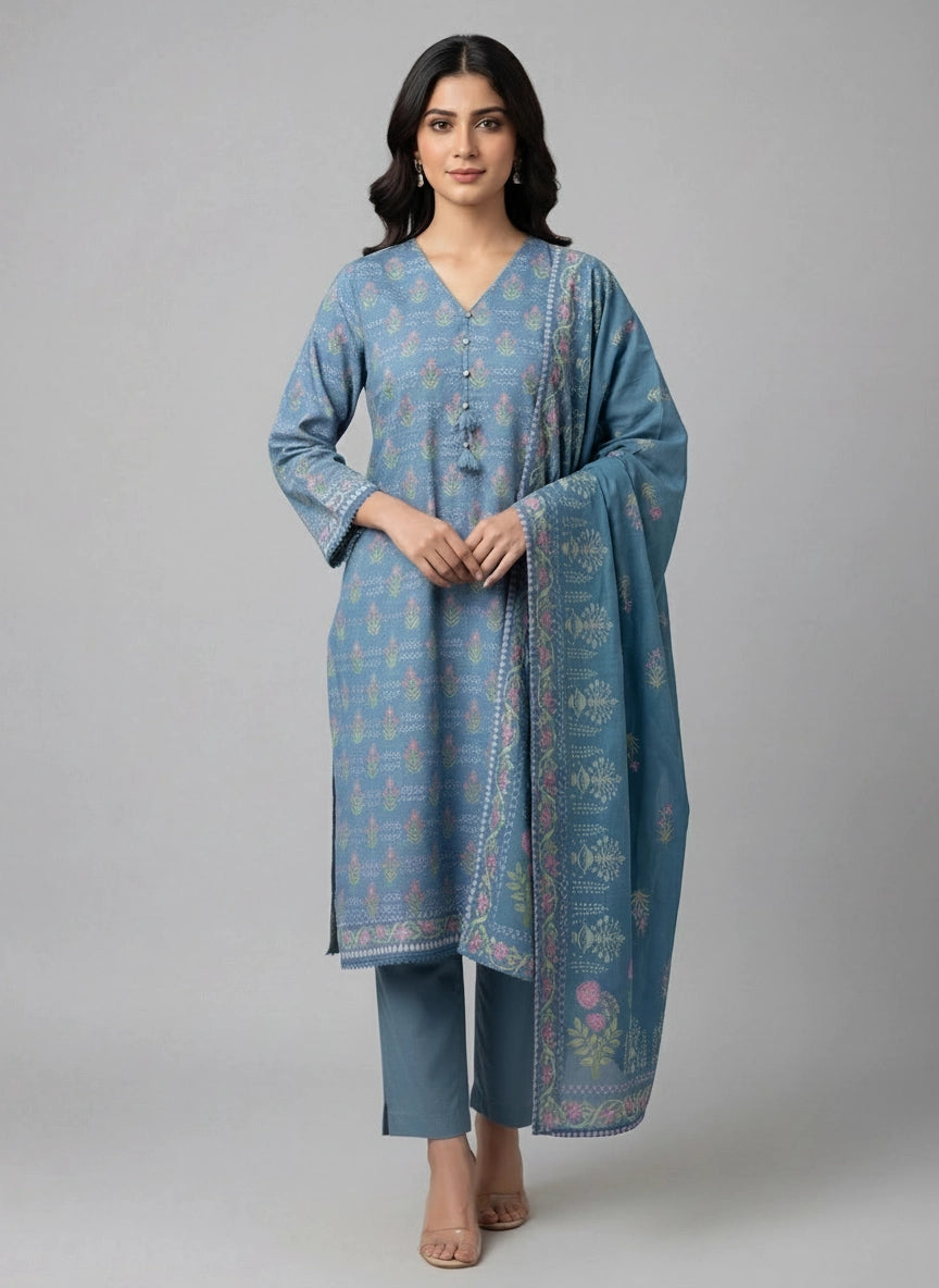 KHAADI 03 PC STITCH SUIT / LIGHT BLUE